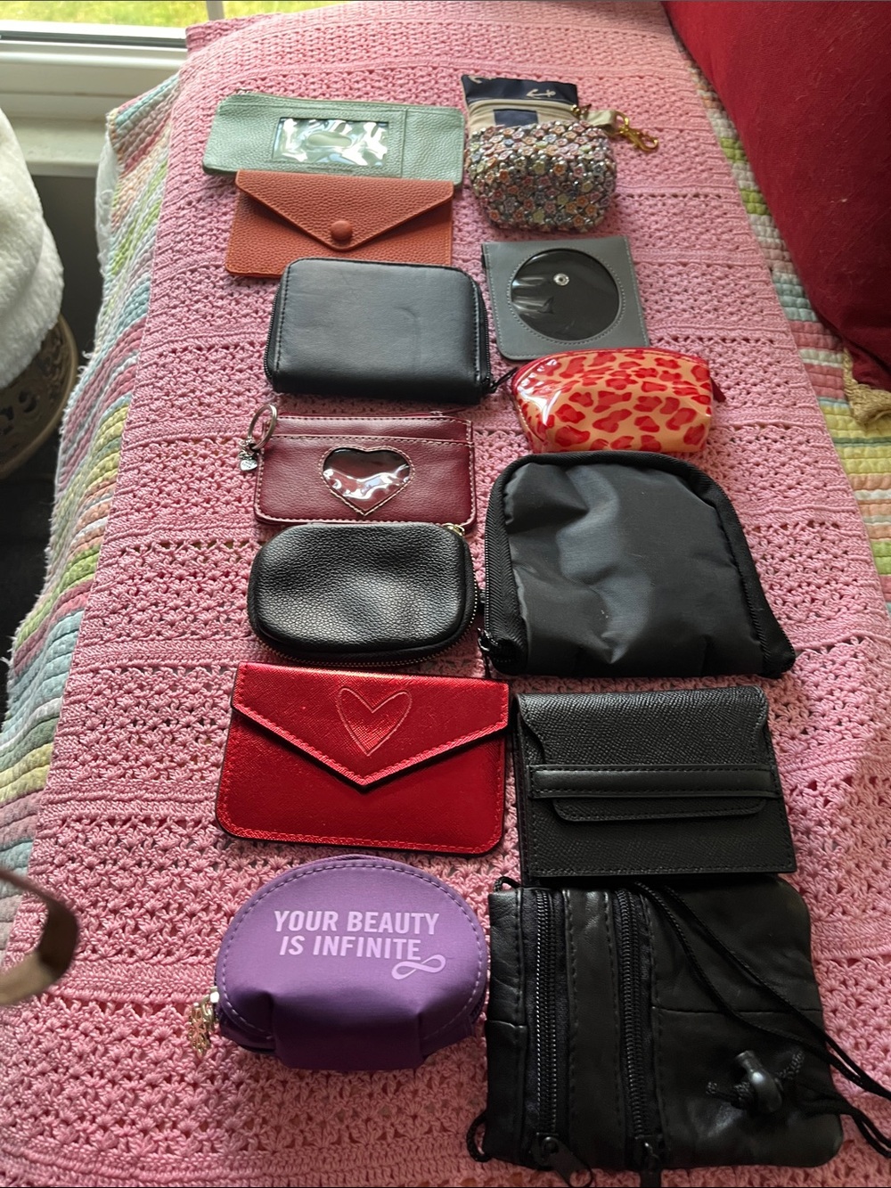 Assorted Women's Small Pouches and Wallets - Red, Black, Pink, Purple, Coral